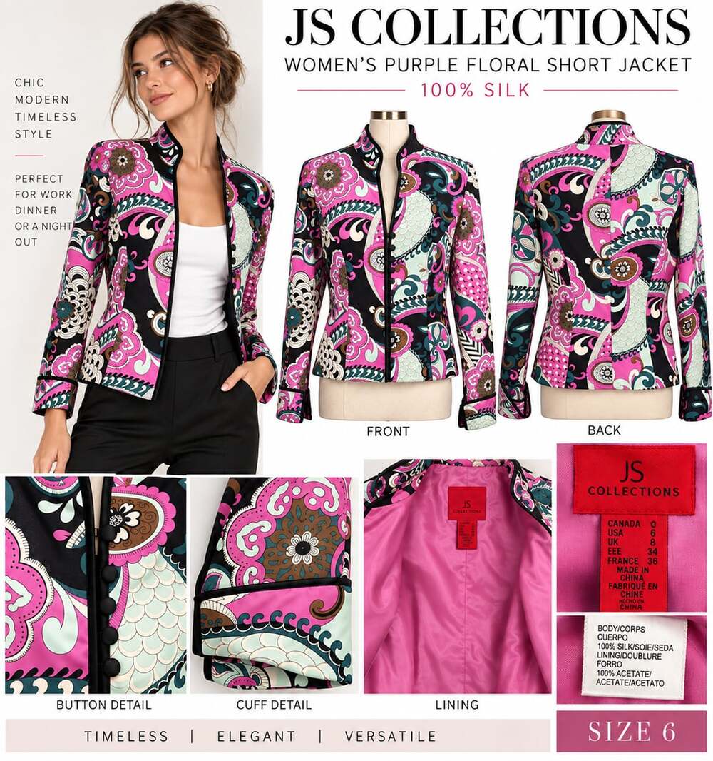 JS Collections Floral Silk Jacket Size 6
